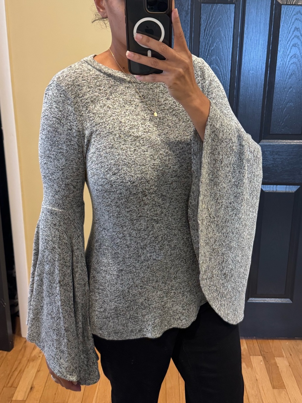Philosophy Republic Clothing Gray Marled Knit Bell Sleeve Top Size S